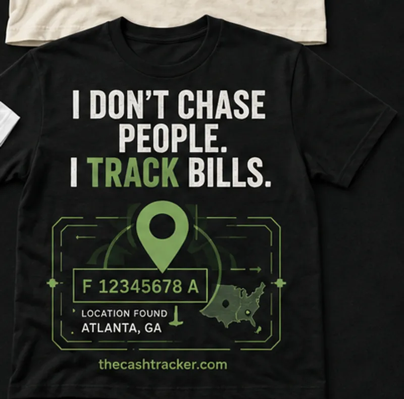 I Don't Chase People. I Track Bills. — Track Bills Tee — Black TheCashTracker t-shirt design