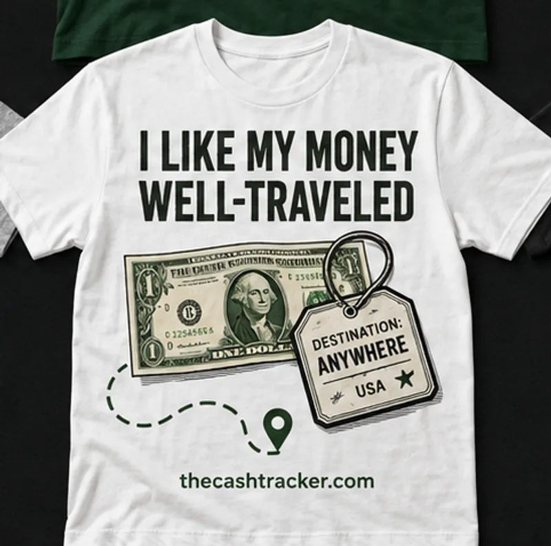 I Like My Money Well-Traveled — Well-Traveled Money Tee — White TheCashTracker t-shirt design